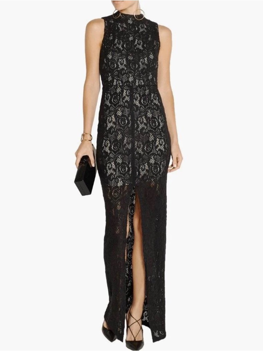 Alice + Olivia Gisela High Neck Long Lace Sleeveless Black Maxi Dress 2‎